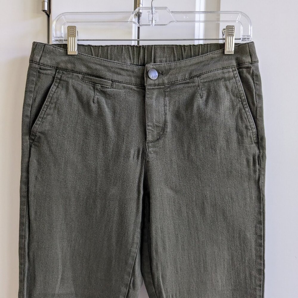 J.Jill Mid Rise Slim Cropped Stretch Jeans Women 8 Petite Khaki Green Raw Hem - Picture 2 of 11